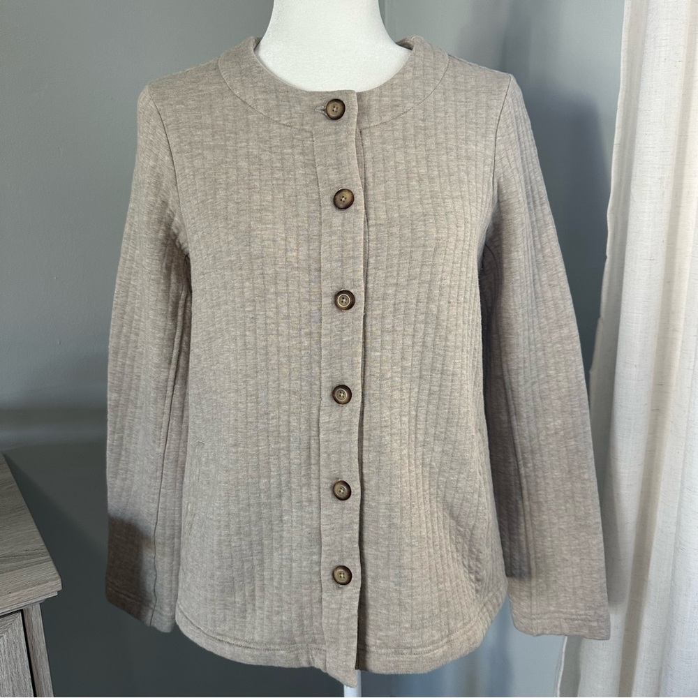 Pure Jill Quilted Button-Front Jacket, Oatmeal, Quiet Luxury, Cardigan, Small